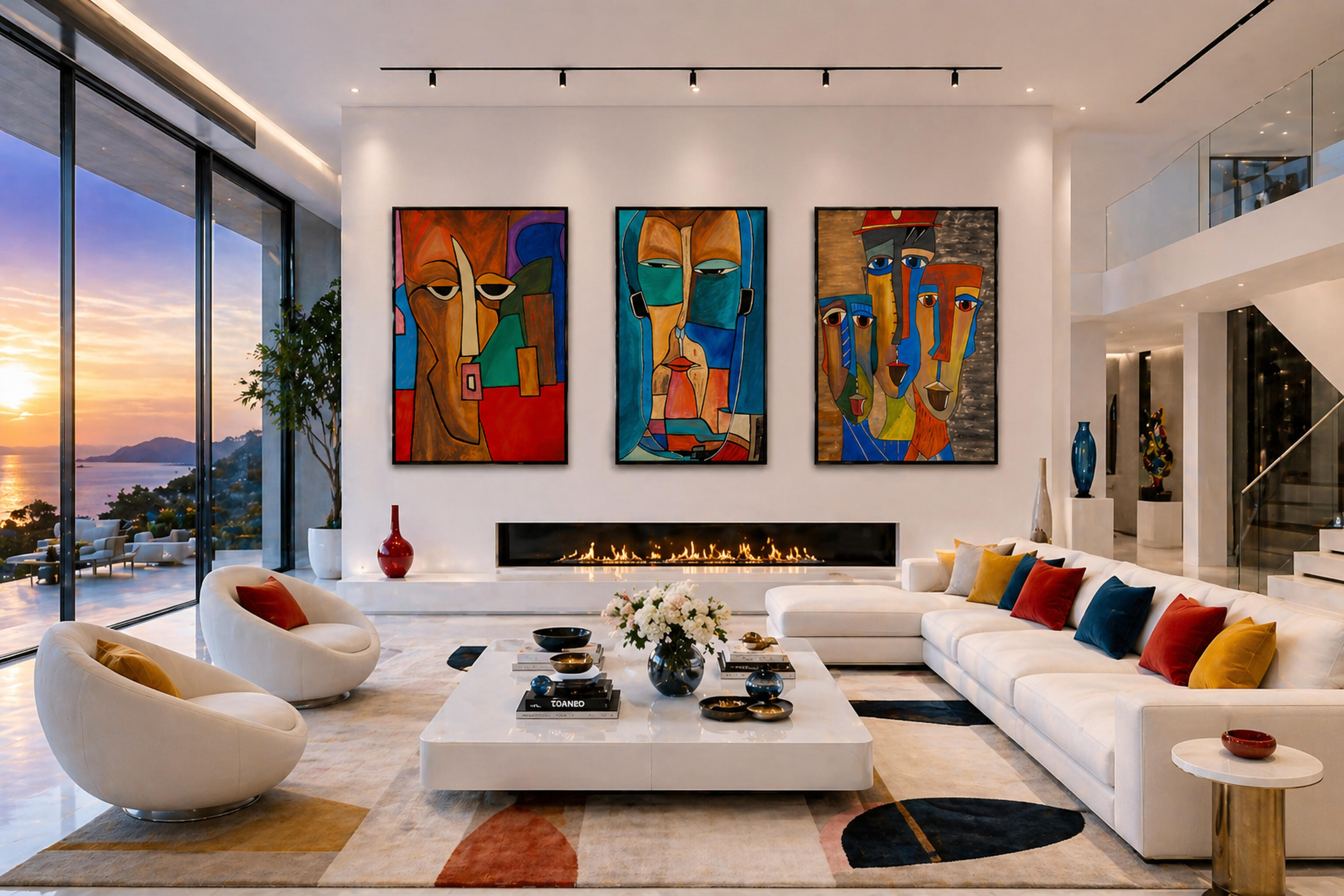 Many Within Collection Many Within Collection by Lebanese Painter Georges Salameh - contemporary figurative art collection featuring expressive colorful portraits displayed in a luxury interior setting.