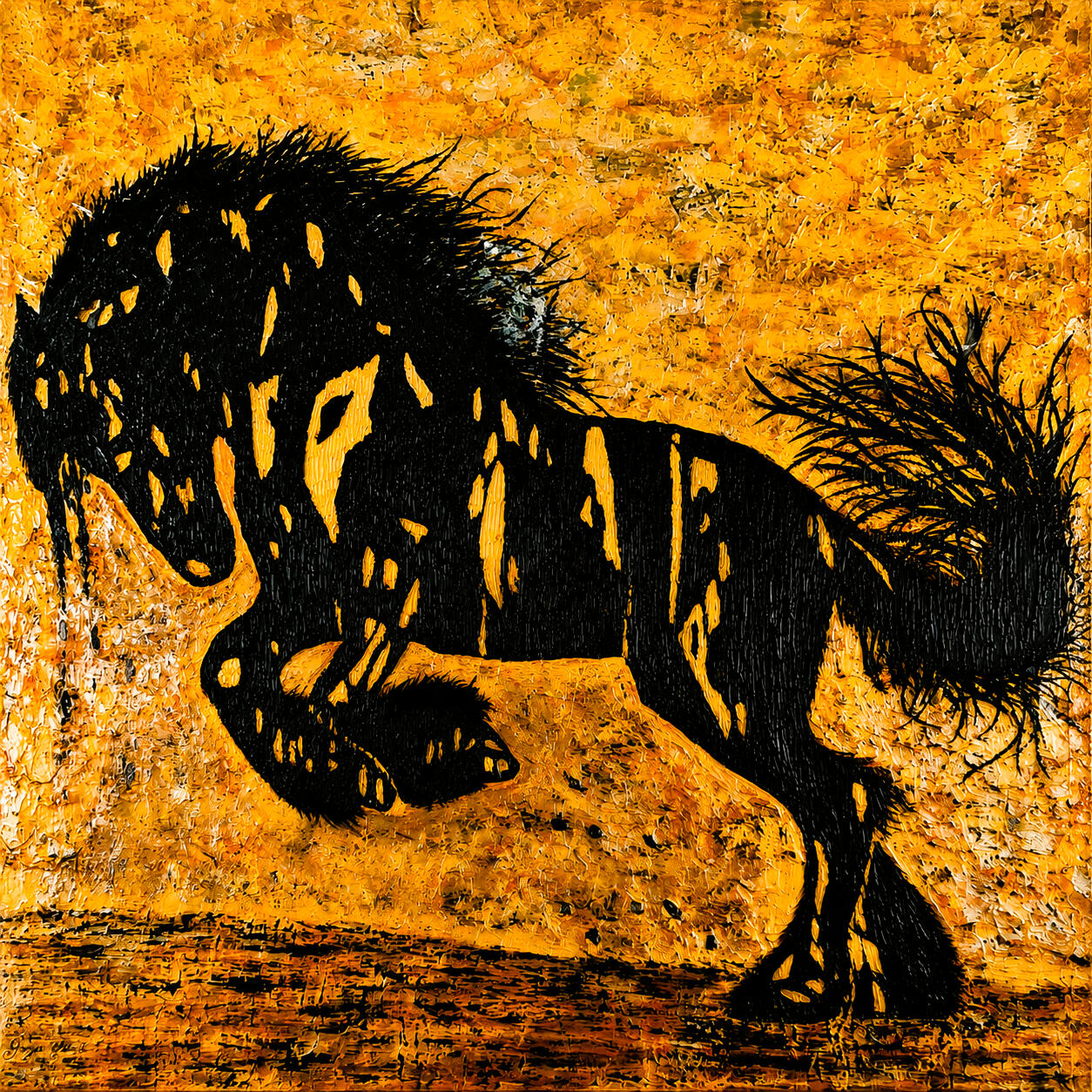 Controlled Power Controlled Power by Lebanese Painter Georges Salameh - original abstract horse painting in black and gold acrylic on canvas.