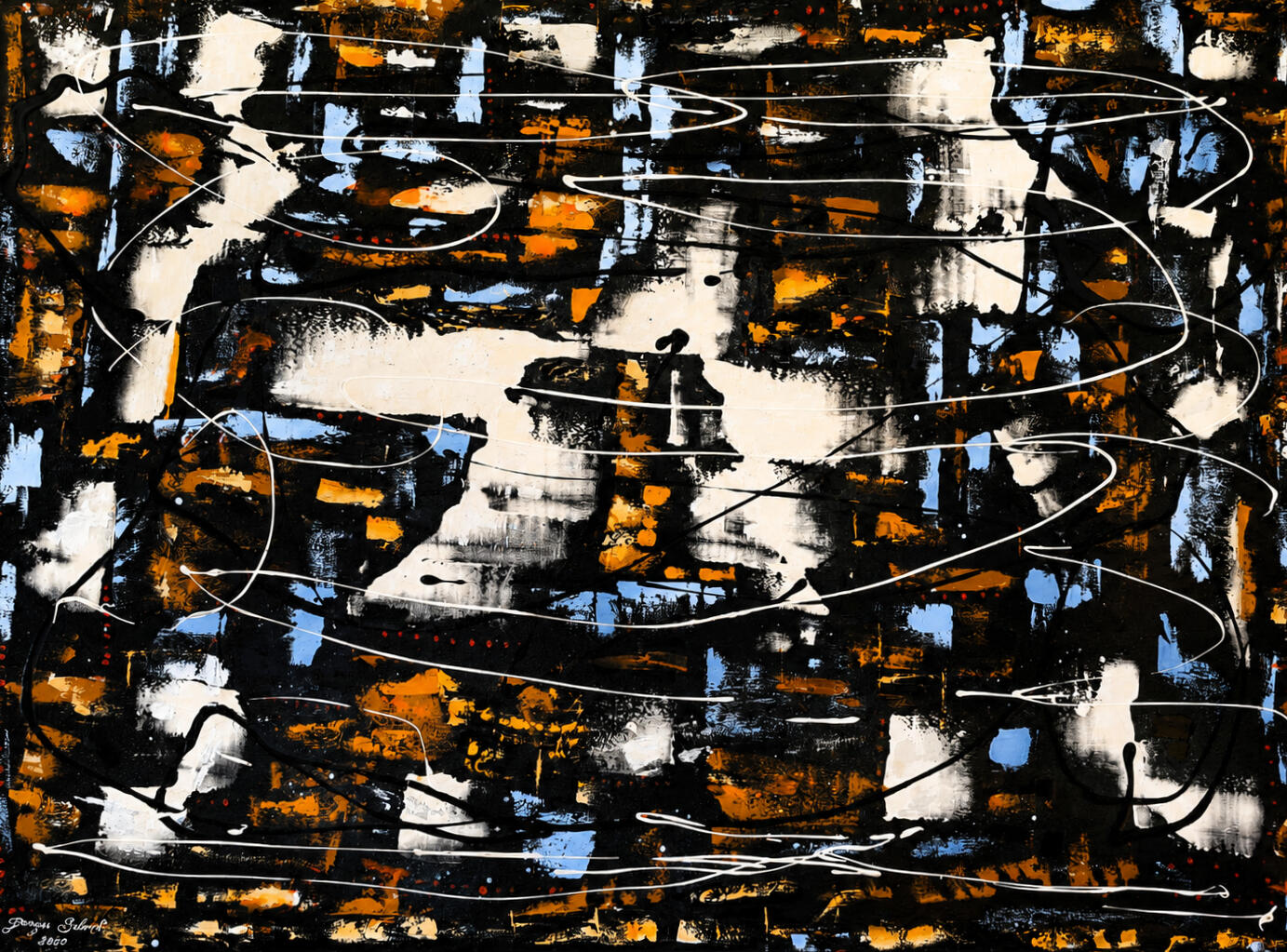 Constructed Silence Constructed Silence by Lebanese Painter Georges Salameh — original contemporary abstract painting with layered geometric textures, expressive black and gold contrasts, and structured acrylic composition on canvas.