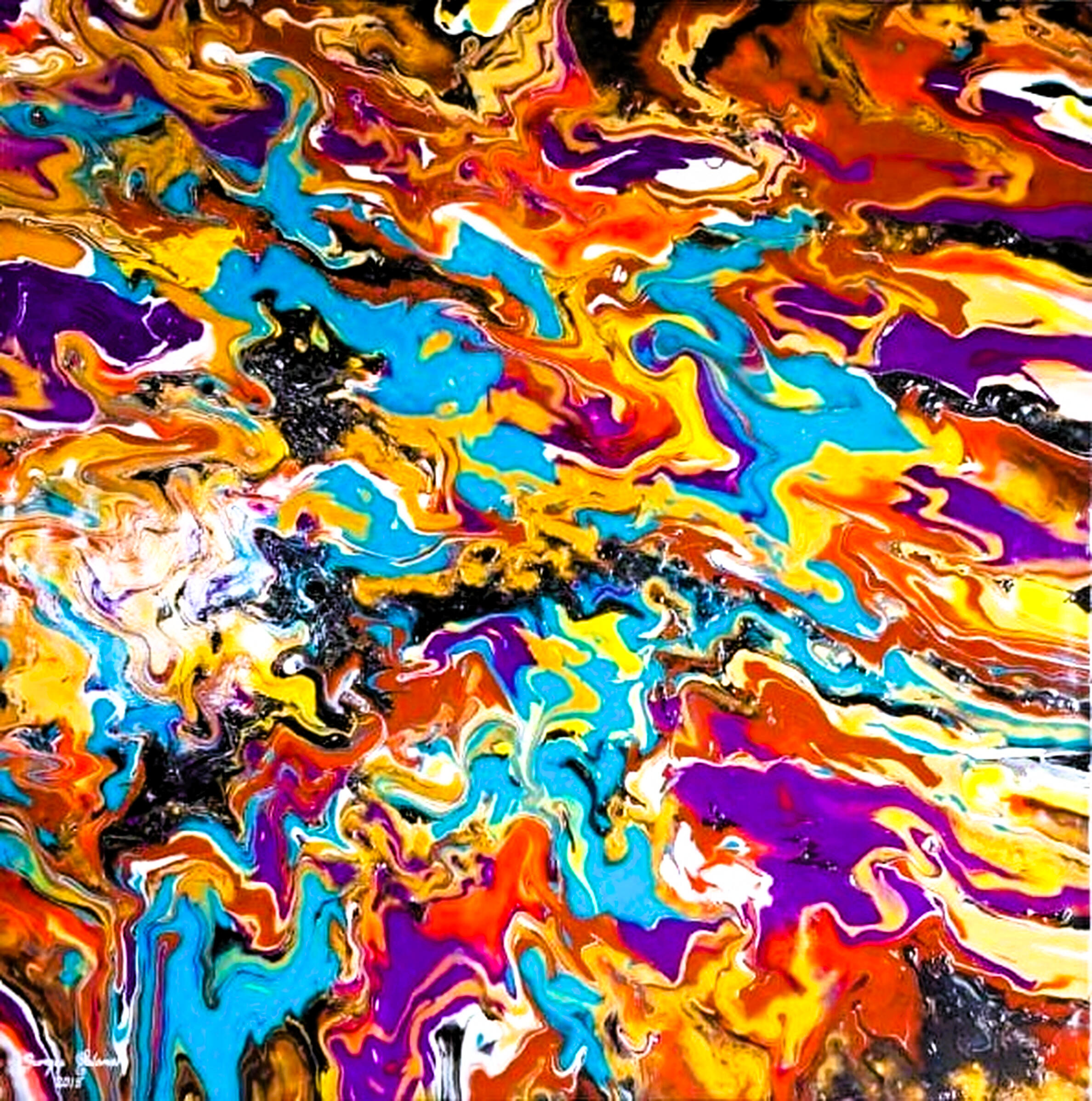 Forged in Motion Forged in Motion by Lebanese Painter Georges Salameh — original contemporary abstract fluid painting with vibrant flowing acrylic textures and energetic movement on canvas.