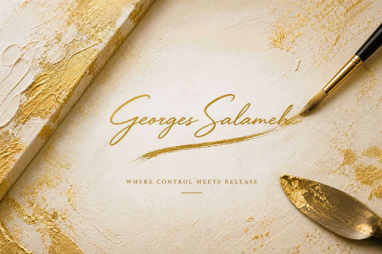 Artist Statement Artist statement branding image for Lebanese contemporary Painter Georges Salameh featuring gold signature typography, textured acrylic details, and refined luxury artistic aesthetics.