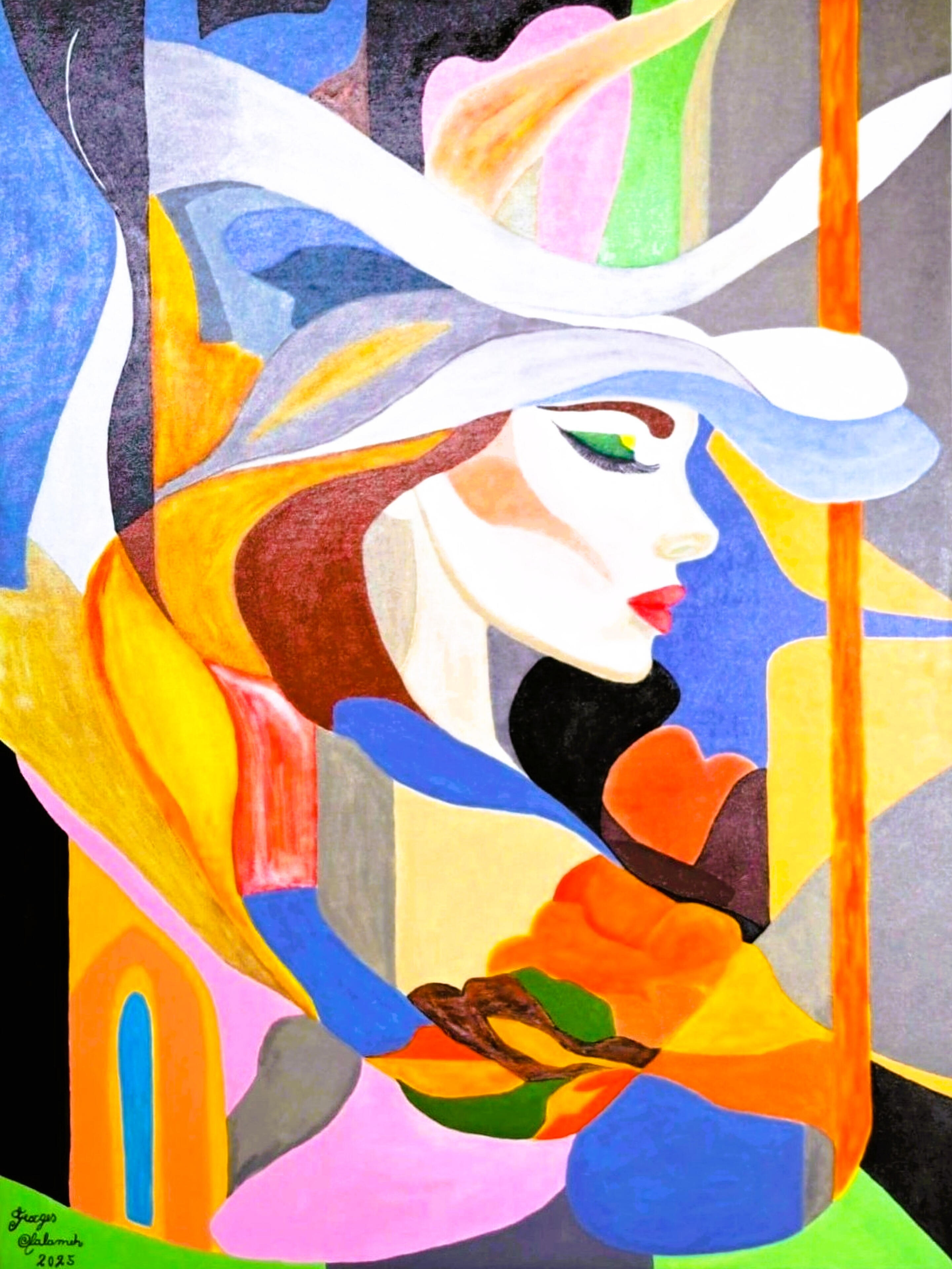 Silent Elegance Silent Elegance by Lebanese Painter Georges Salameh — original contemporary figurative painting with elegant feminine forms, soft flowing lines, and expressive acrylic color composition on canvas.