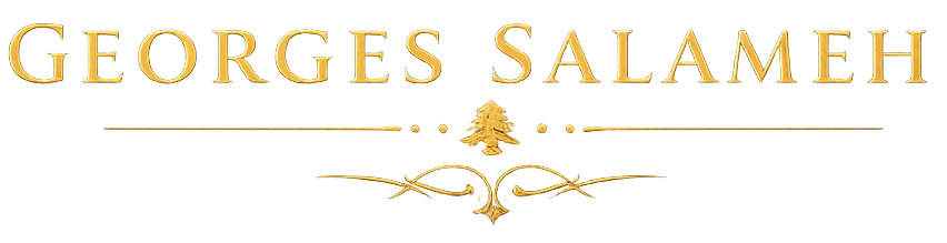 Painter Georges Salameh Signature Logo Signature logo of Lebanese contemporary Painter Georges Salameh featuring refined gold typography on a black luxury background.